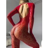 Arias Closet Özel Tasarım Kırmızı Sırt Dekolteli Fantezi Body Vücut Çorabı
