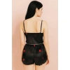 Arias Closet Siyah İnce Askılı Kalp Desenli Saten Şortlu Takım