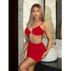 Arias Closet Zincir Detaylı Göğüs Dekolteli Kırmızı Mini Club Elbisesi