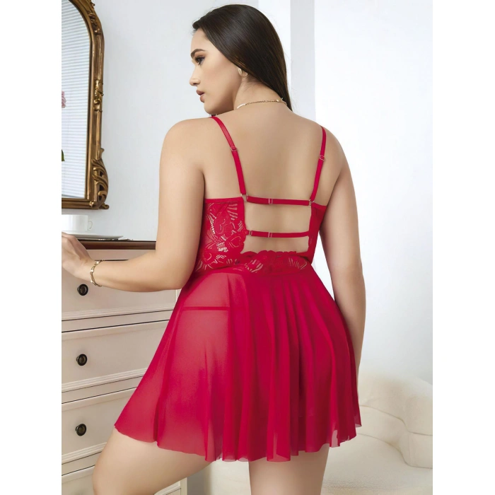 Arias Closet Büyük Beden Göğüs Kısmı Fiyonklu Dekolteli Fantezi Gecelik