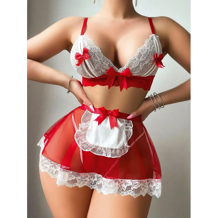 Arias Closet Kırmızı Tül Etekli Fantezi Hizmetçi Kostümü