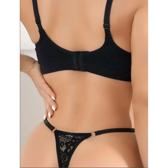Arias Closet Siyah Bacak Bantlı Dantelli Fantezi String Tanga