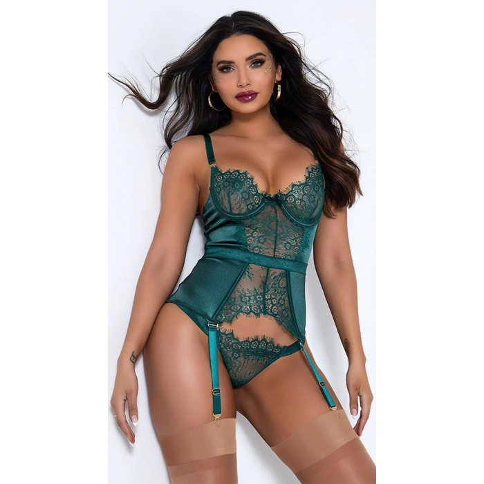 Arias Closet Yeşil Dantel İşlemeli Fantezi Jartiyer Takımı