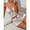 Arias Closet Beyaz Üstüne Çilek Desenli Fitilli Askılı Şortlu Pijama Takımı