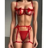 Arias Closet Özel Tasarım Kırmızı Kurdela Detaylı Jartiyerli Fantezi Sütyen String Takımı