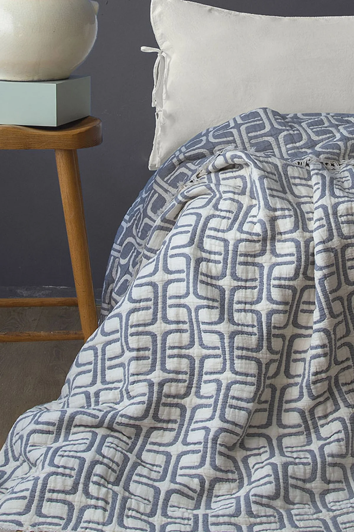 Perge Grey Müslin Çift Kişilik Yatak Örtüsü