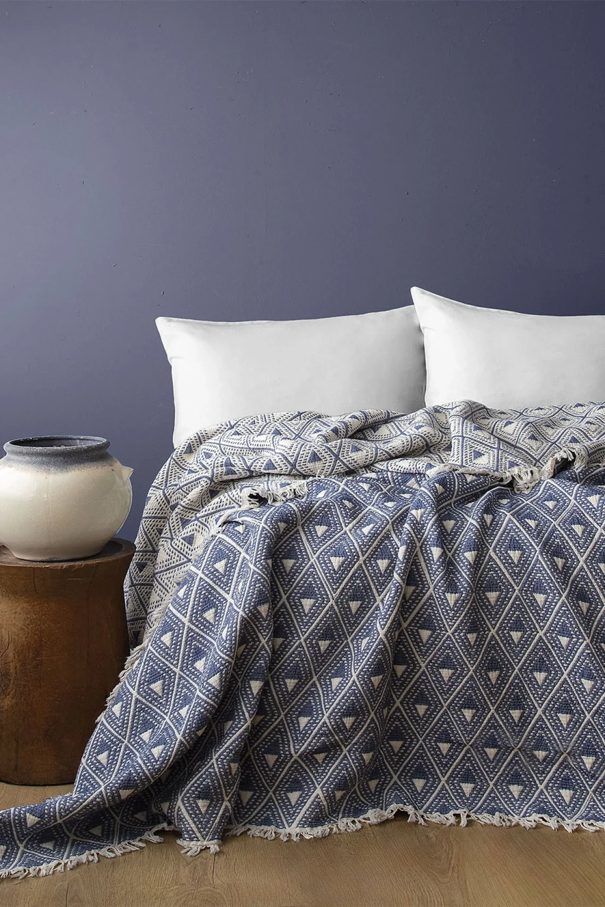 Levone Blue Müslin Çift Kişilik Yatak Örtüsü 220*240 cm)