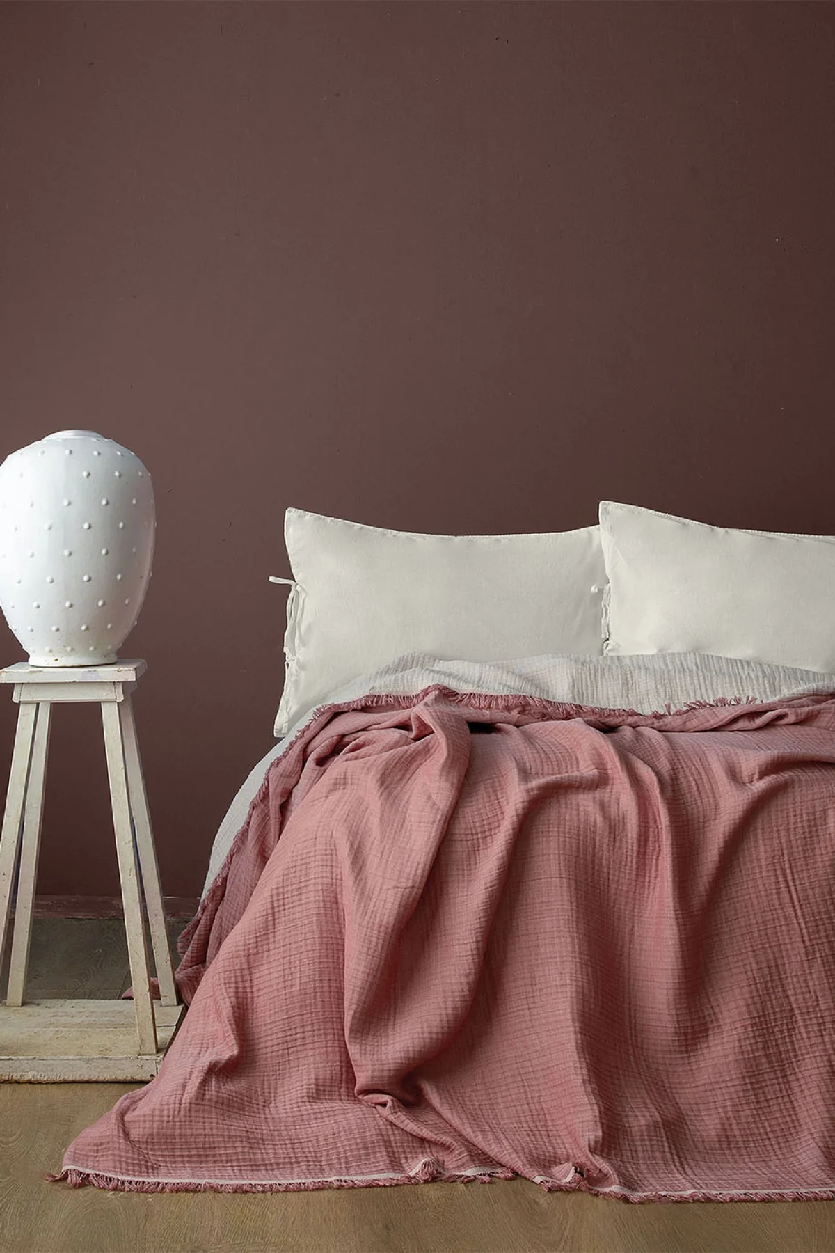 Lotus Salmon Müslin Tek Kişilik Yatak Örtüsü (170*250 cm)