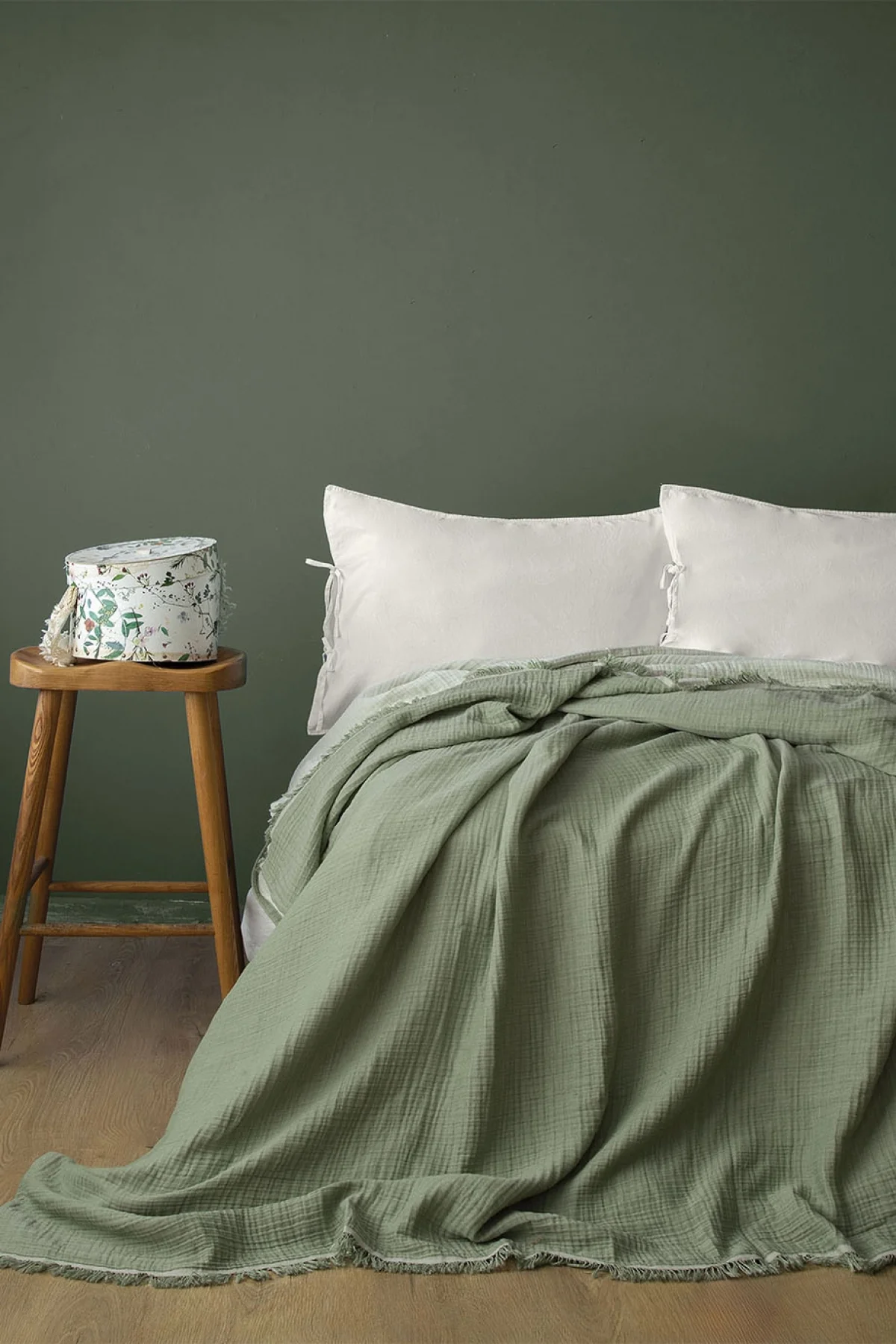 Lotus Sage Müslin Çift Kişilik Yatak Örtüsü (230*250 cm)