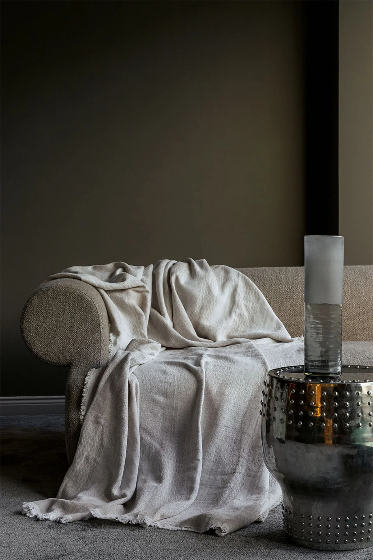 Ruletta Beige Jakarlı Kumaş Koltuk Şalı (180*240 cm)