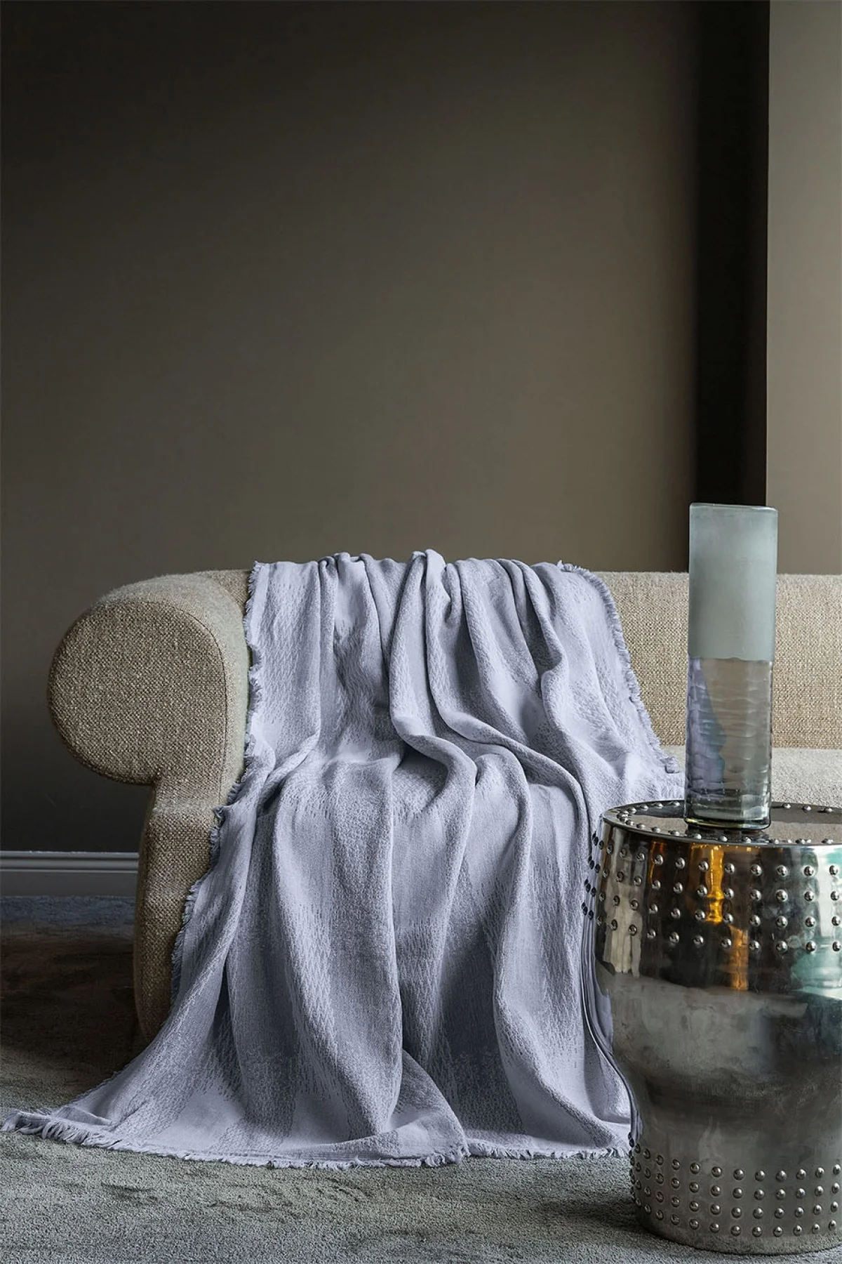 Ruletta Gray Jakarlı Kumaş Koltuk Şalı (180*240 cm)