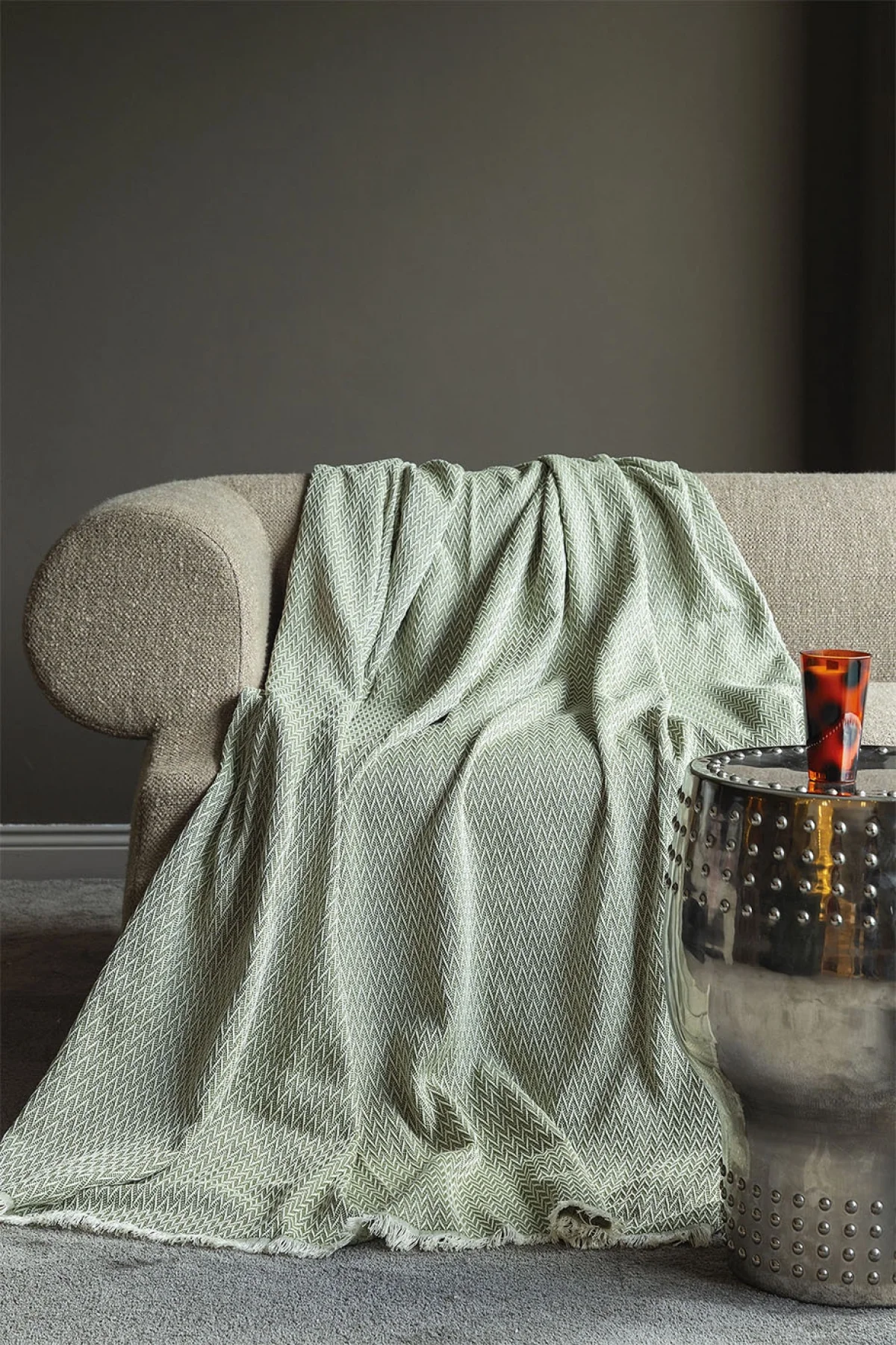 Pierro Green Jakarlı Kumaş Koltuk Şalı (200*230 cm)