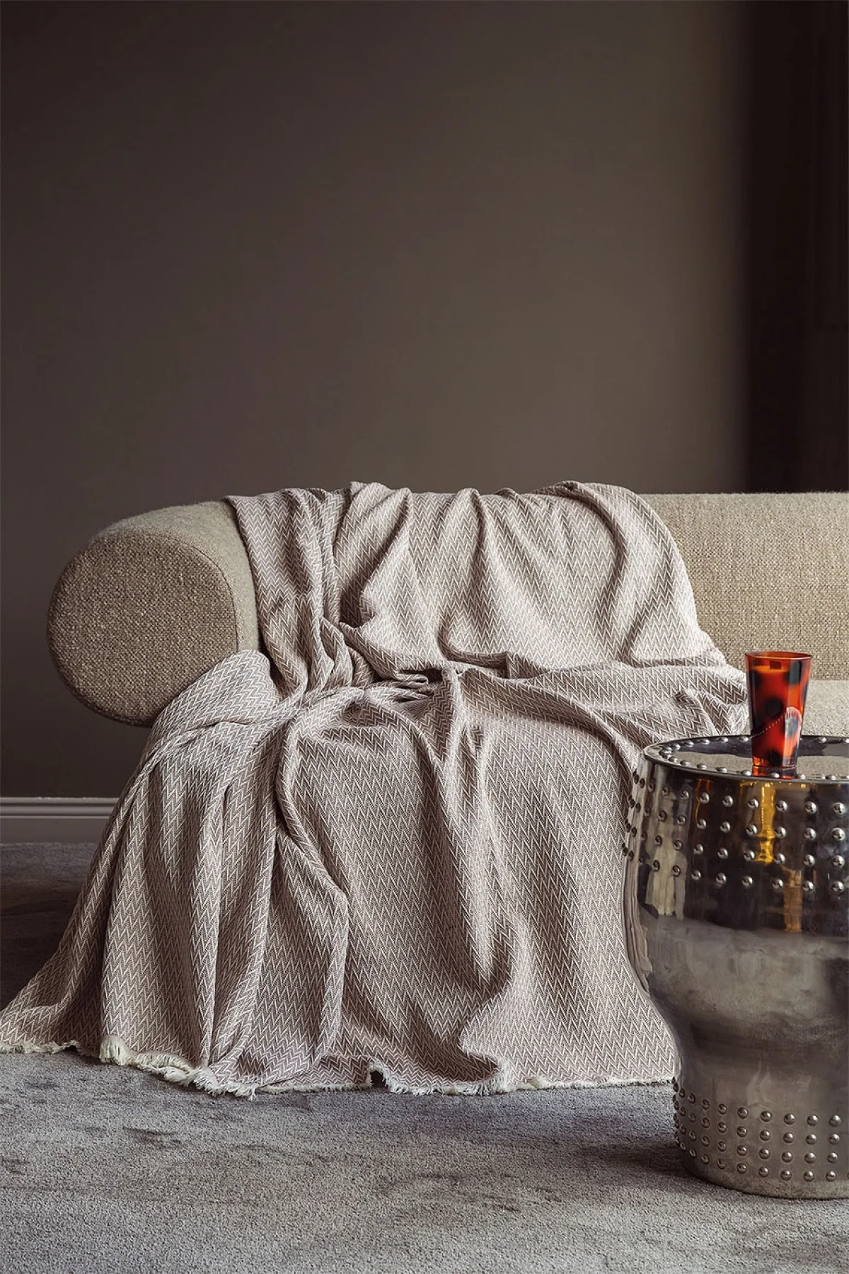 Pierro Brown Jakarlı Kumaş Koltuk Şalı (200*230 cm)