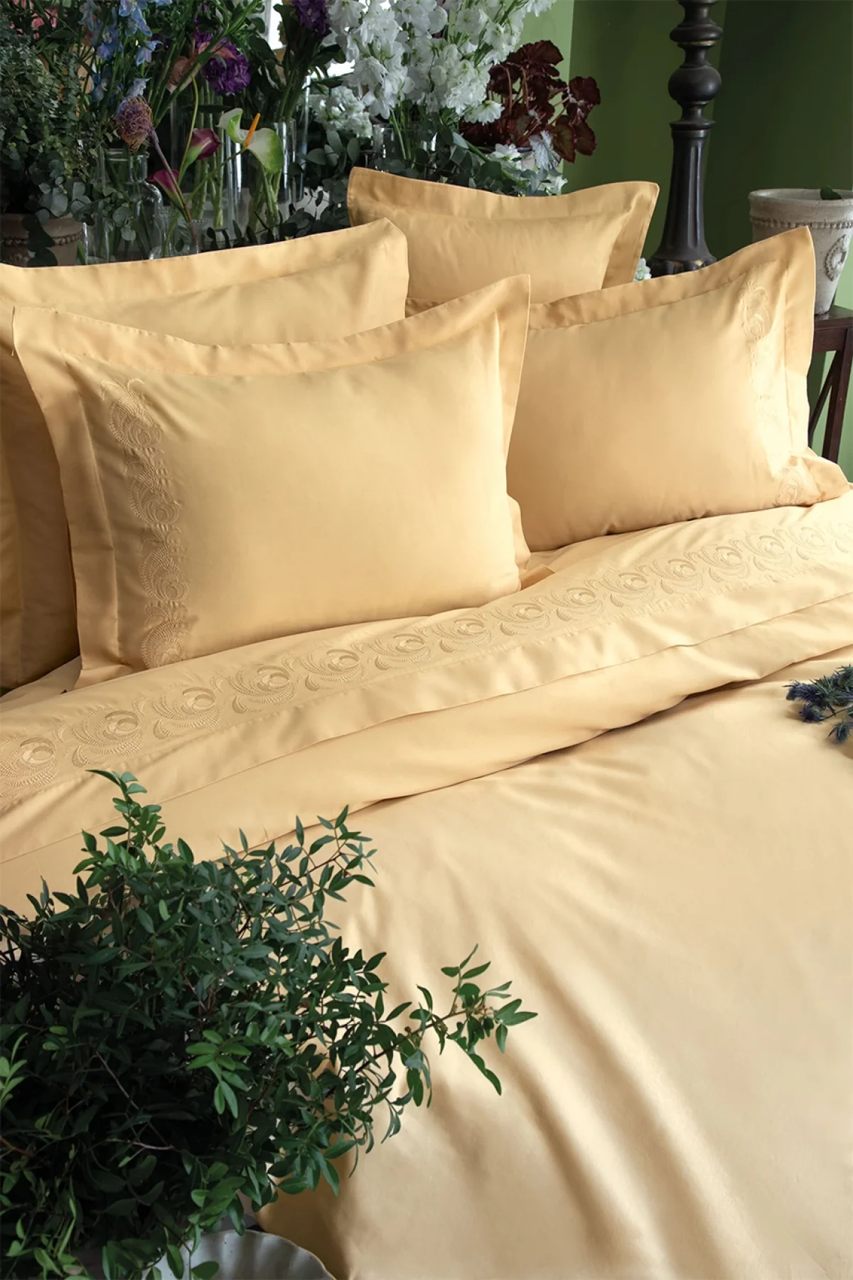 Giona Nakışlı 300 TC (120 Tel) Pamuk Saten Nevresim Takımı Çift Kişilik