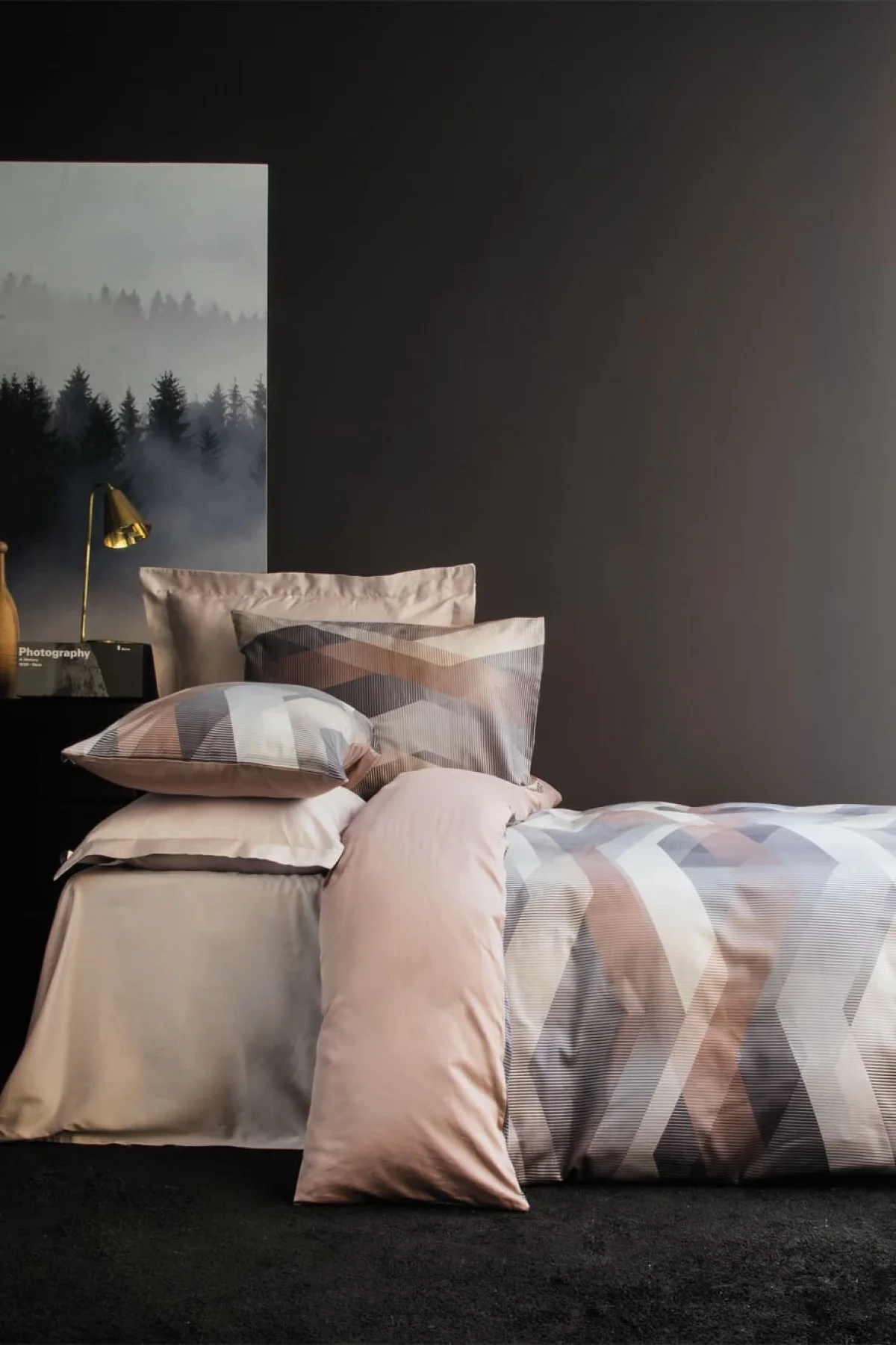 Helix Kahve 210 TC (83 Tel) Dijital Pamuk Saten Aile Seti Nevresim Takımı