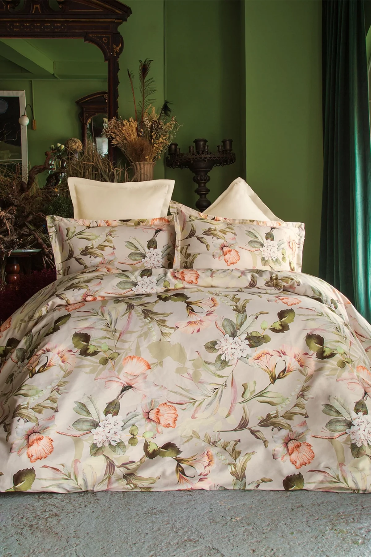 Morange %60 TENCEL™ Lyocell %40 Pamuk Dijital Saten Çift Kişilik Nevresim Takımı  