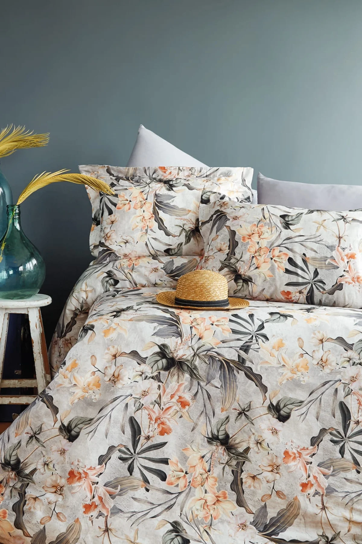 Oleander  %60 TENCEL™ Lyocell %40 Pamuk Dijital Saten Çift Kişilik Nevresim Takımı