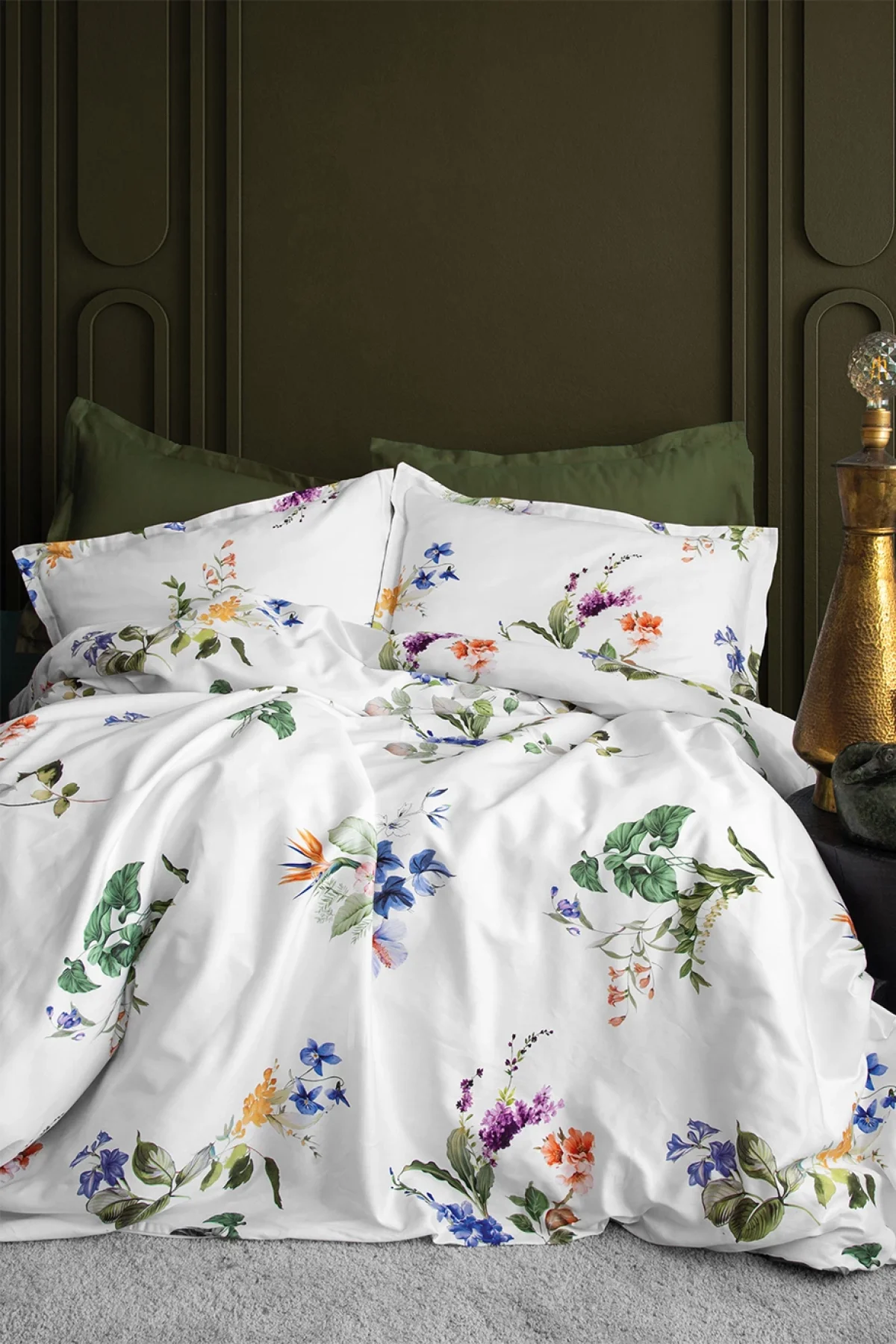 Poeme 300 TC (120 Tel) Dijital Pamuk Saten Nevresim Takımı Aile Seti