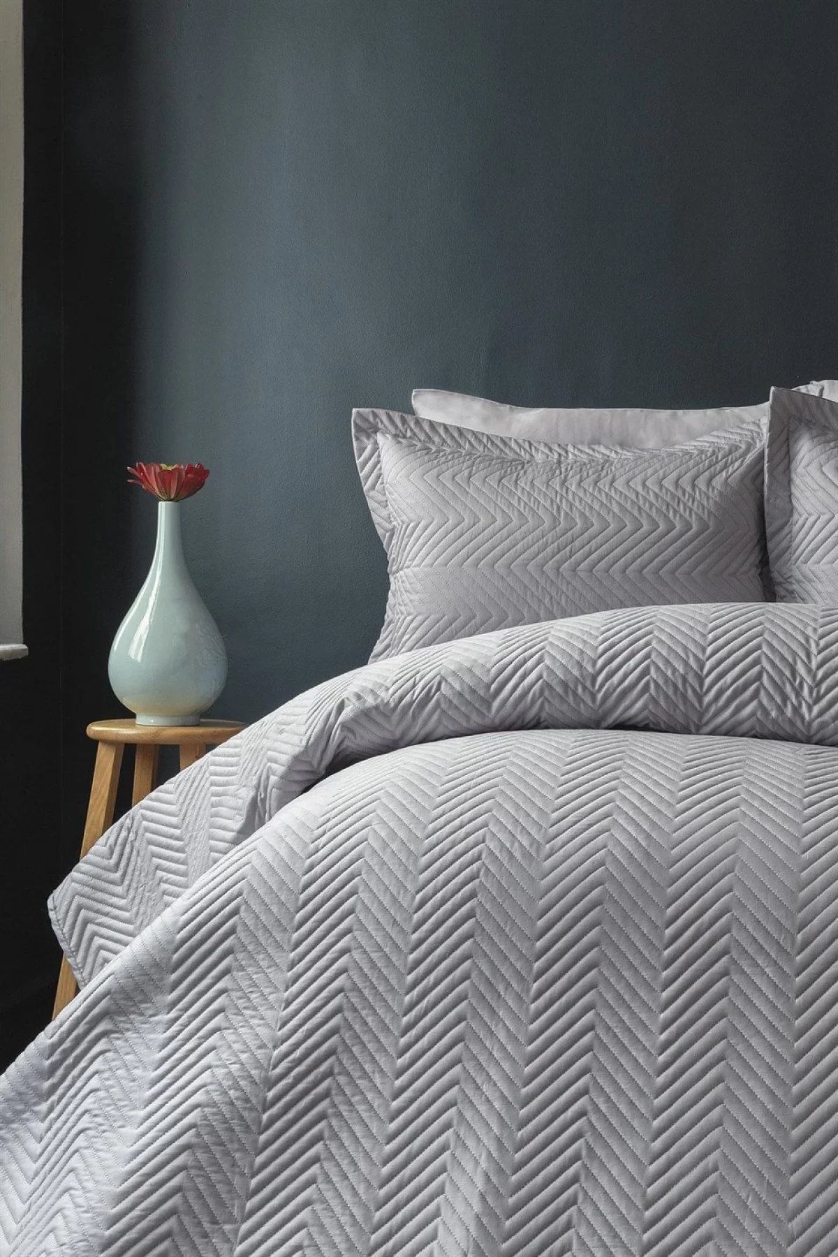 Simply Gri Yatak Ortusu Set Çift Kişilik