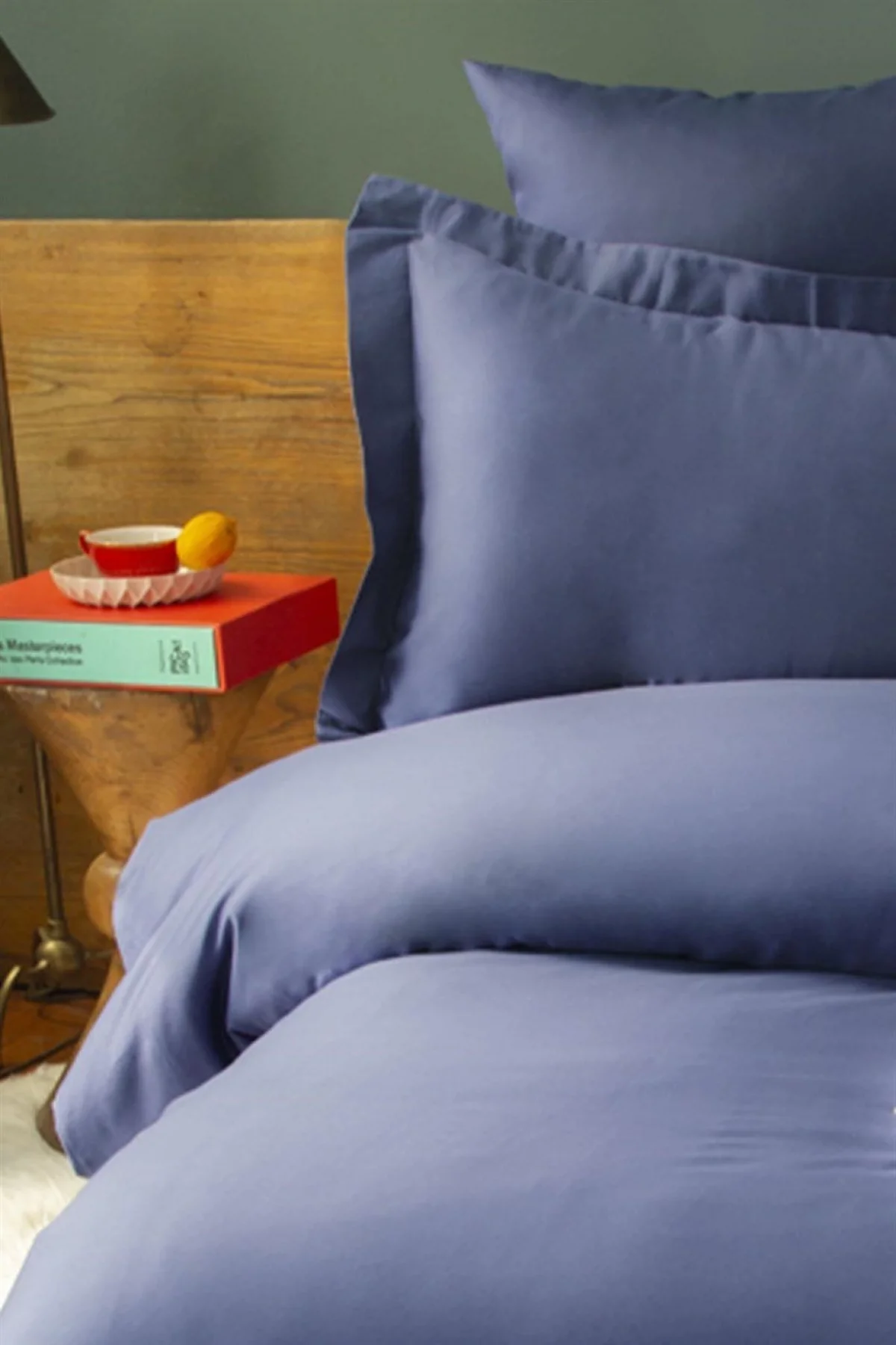 Simply Lacivert Saten Çift Kişilik Nevresim Takımı