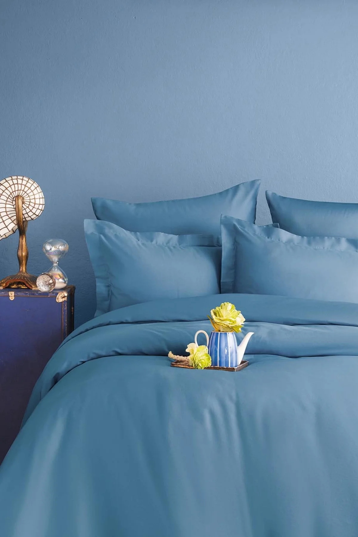 Simply Sky Blue Pamuk Saten Nevresim Takımı Aile Seti