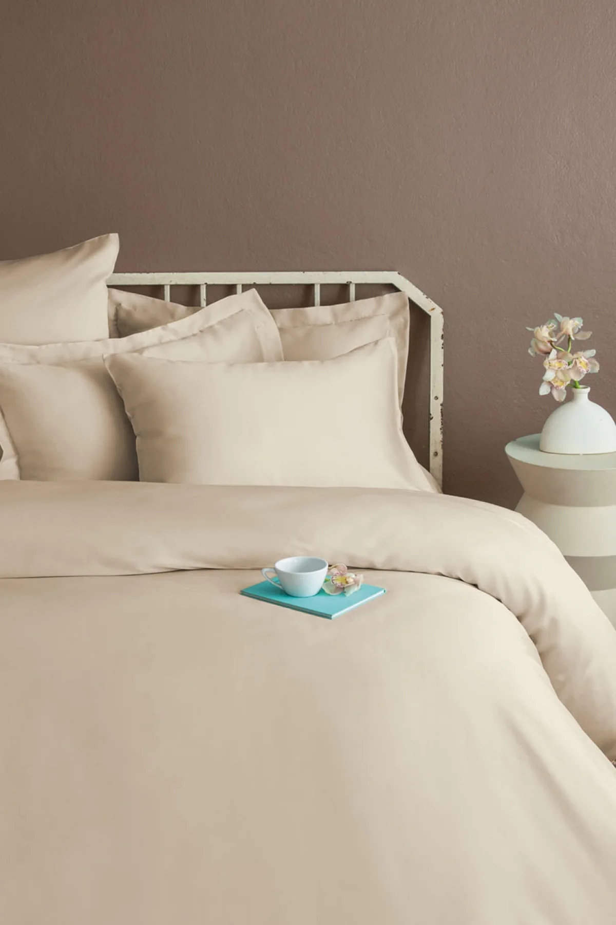 Simply Orchid Beige Pamuk Saten Nevresim Takımı Aile Seti