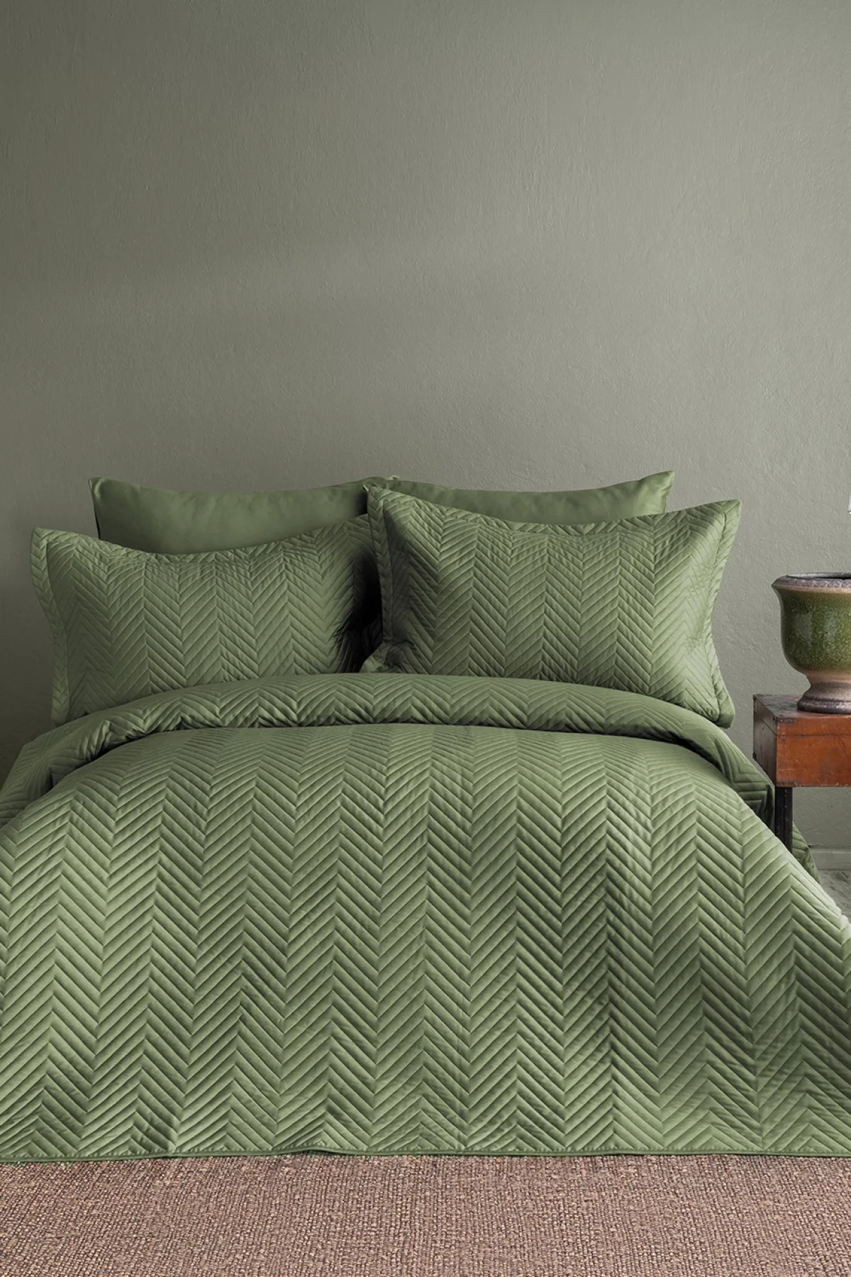 Simply Orman Yeşili Yatak Örtüsü Set Çift Kişilik