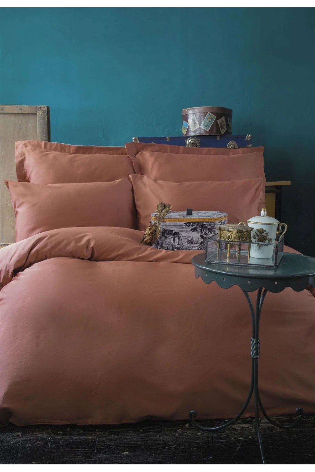 Simply Bakir 210 TC (83 Tel) Pamuk Saten King Ebat Nevresim Takımı