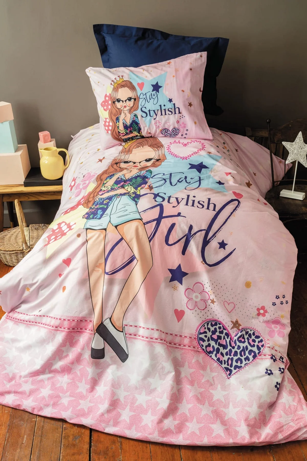 Stylish Girl 145 TC (57 Tel) Dijital Pamuk Ranforce Tek Kişilik Nevresim Takımı  