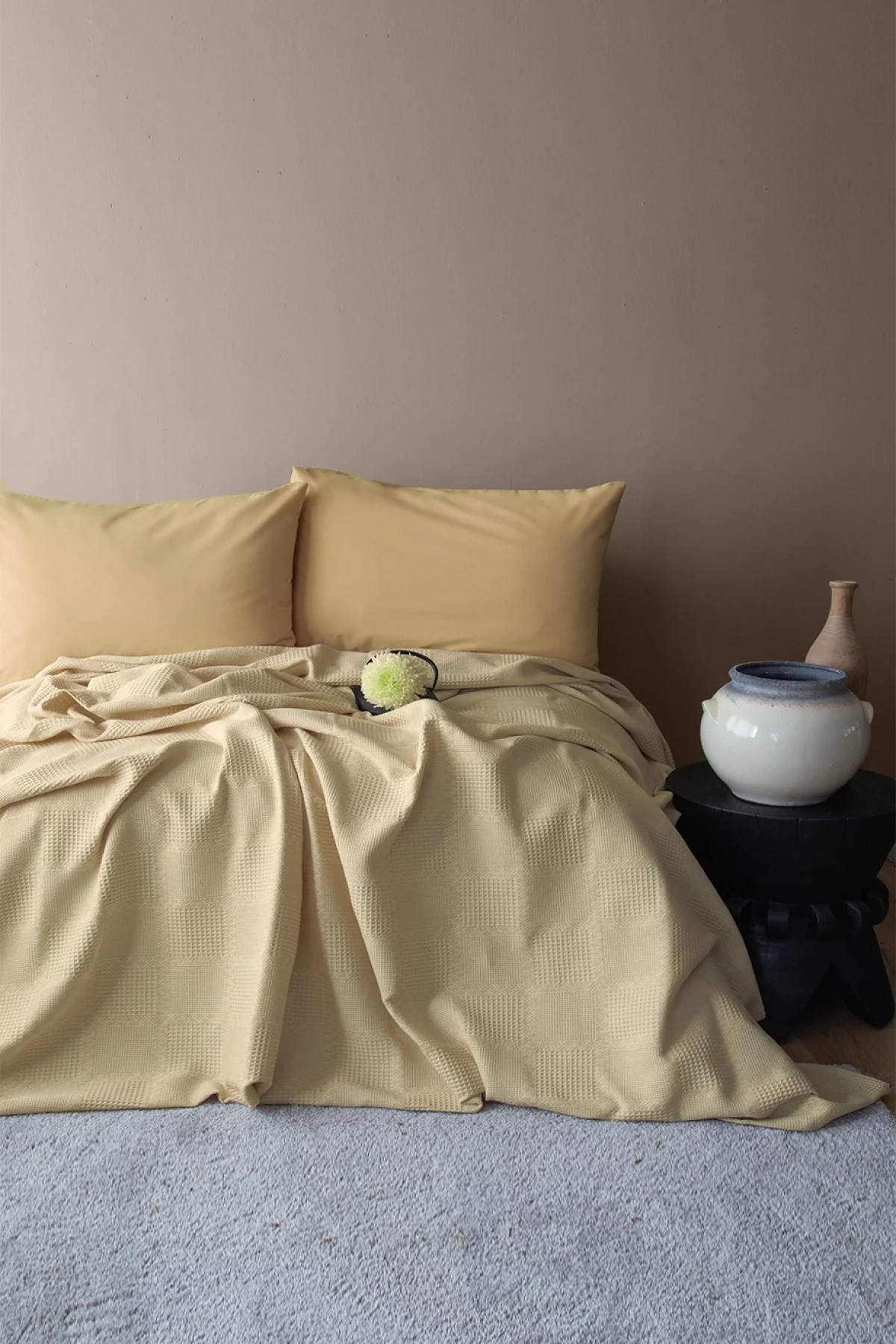 Summer Punch Bej Çift Kişilik %100 Pamuk Pike Seti