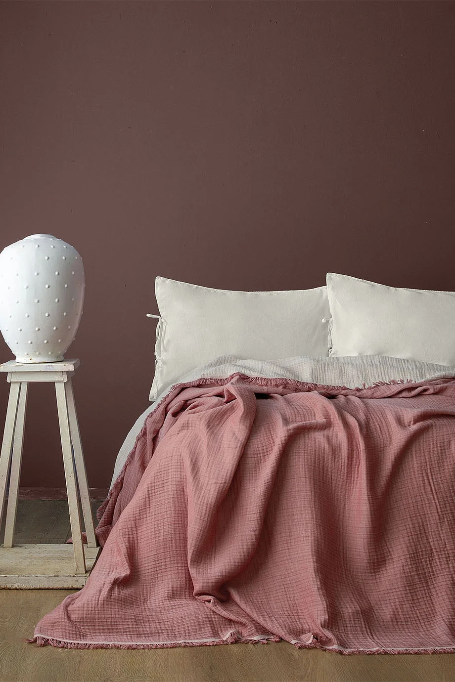 Lotus Salmon Müslin Tek Kişilik Yatak Örtüsü (170*250 cm)