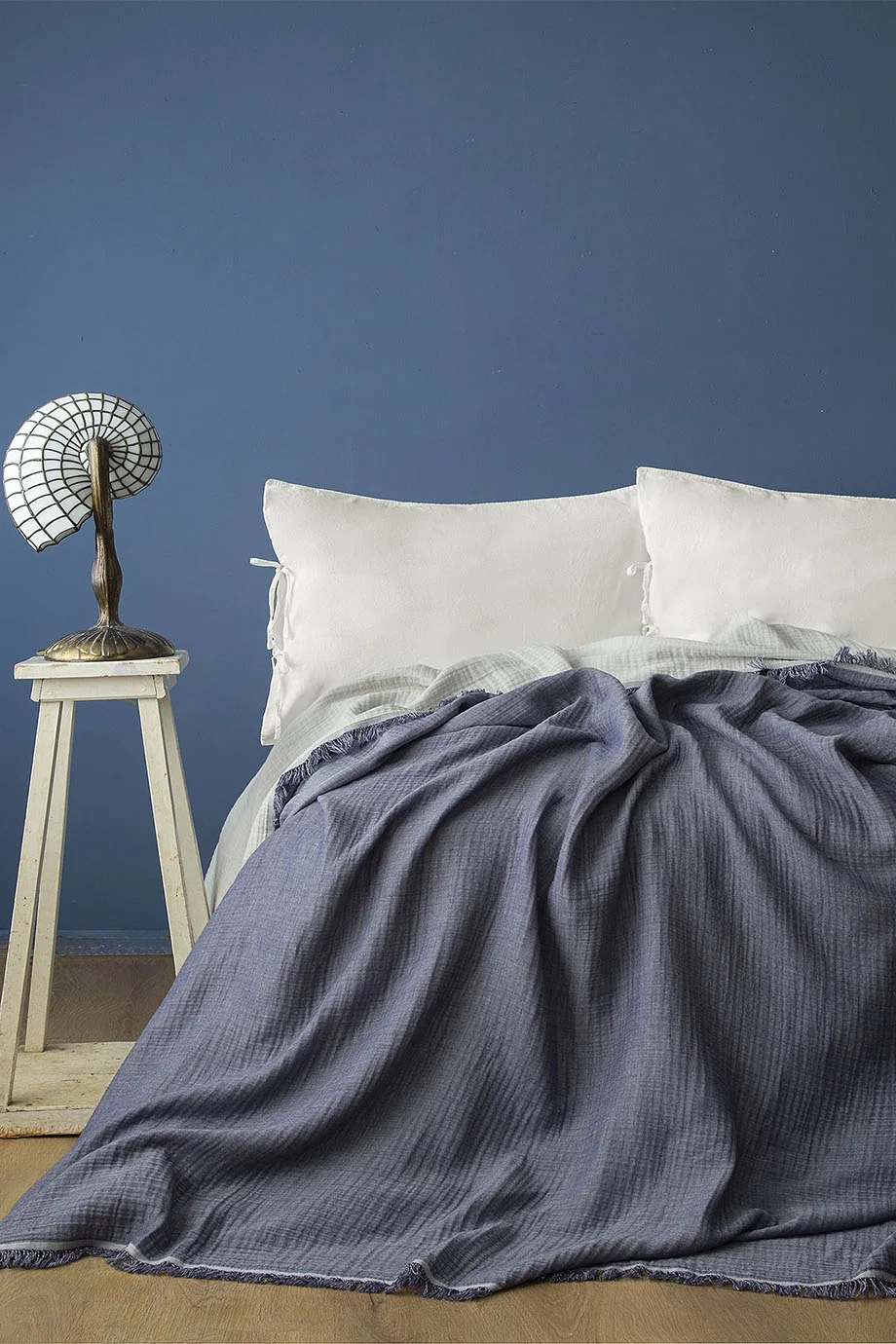 Lotus Blue Müslin Çift Kişilik Yatak Örtüsü (230*250 cm)