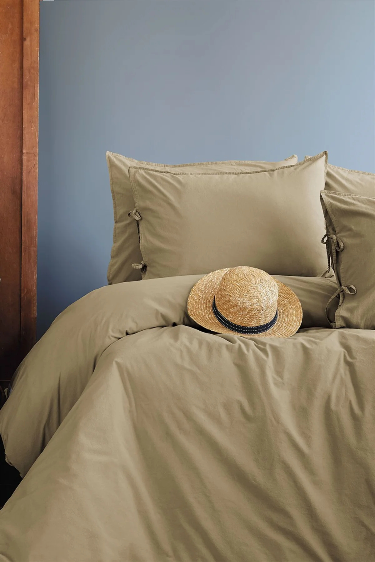 Savanna Yıkanmış %100 Pamuk Poplin Bej Çift Kişilik Nevresim Takımı