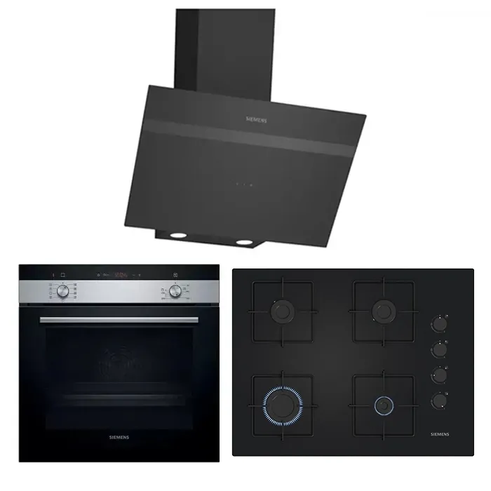 Siemens Buhar Destekli Siyah / Çelik Ankastre Set