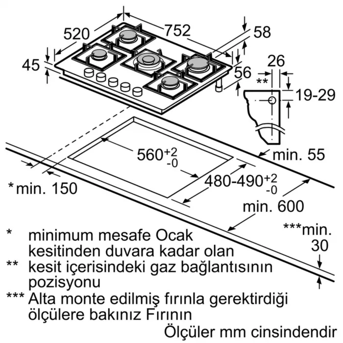Siemens EP7A6QB20 75 cm Wok Gözlü Siyah Cam Ankastre Ocak