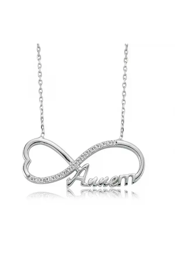 Gümüş Annem Yazılı Sonsuzluk Bayan Kolye