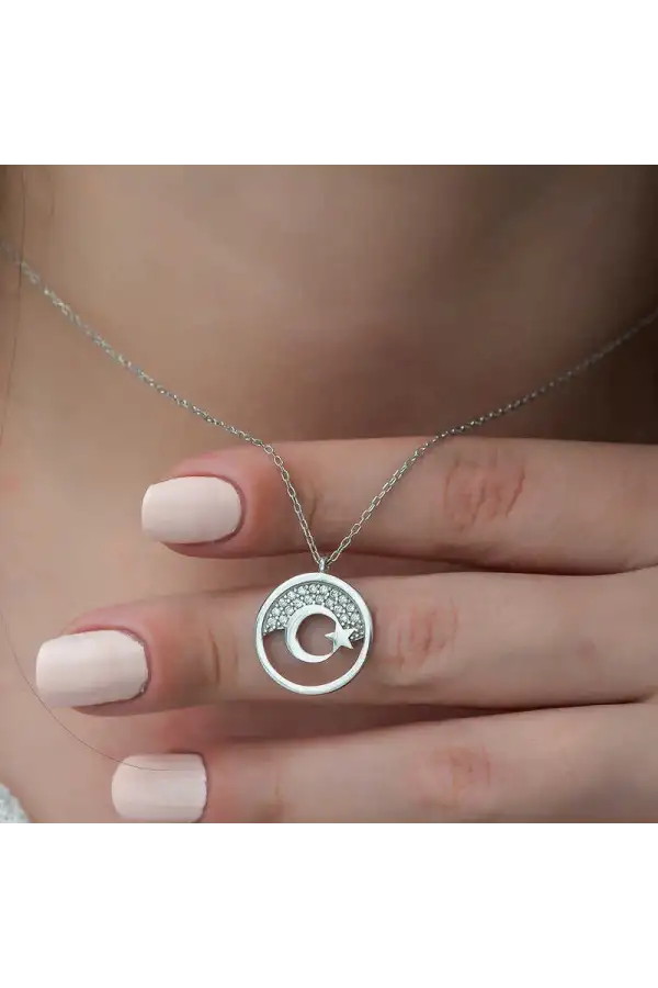 Gümüş Ay Yıldız Bayan Kolye