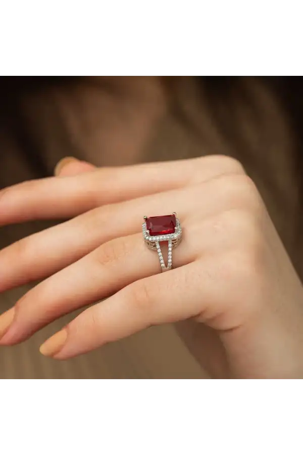 Gümüş Baget Kare Bayan Yüzük