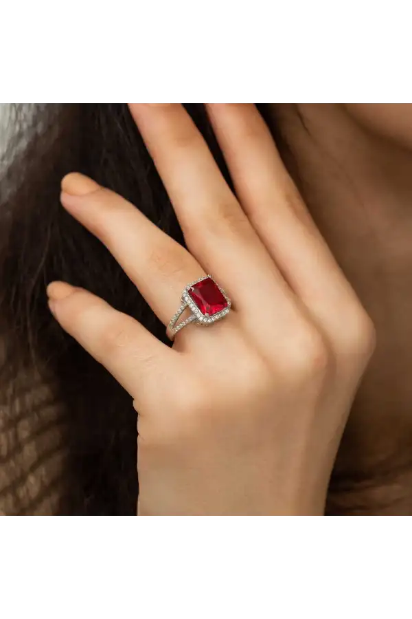 Gümüş Baget Kare Bayan Yüzük