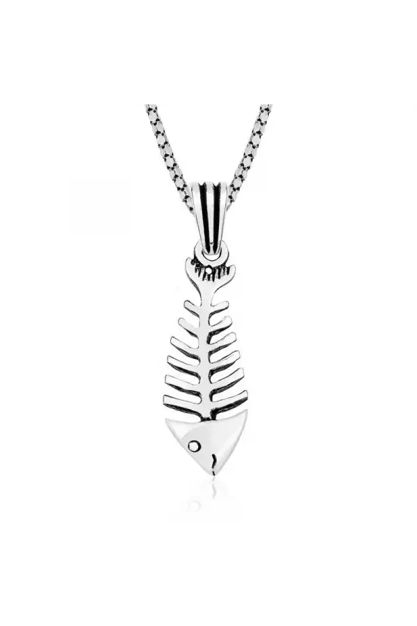 Gümüş Balık İskeleti Kolye