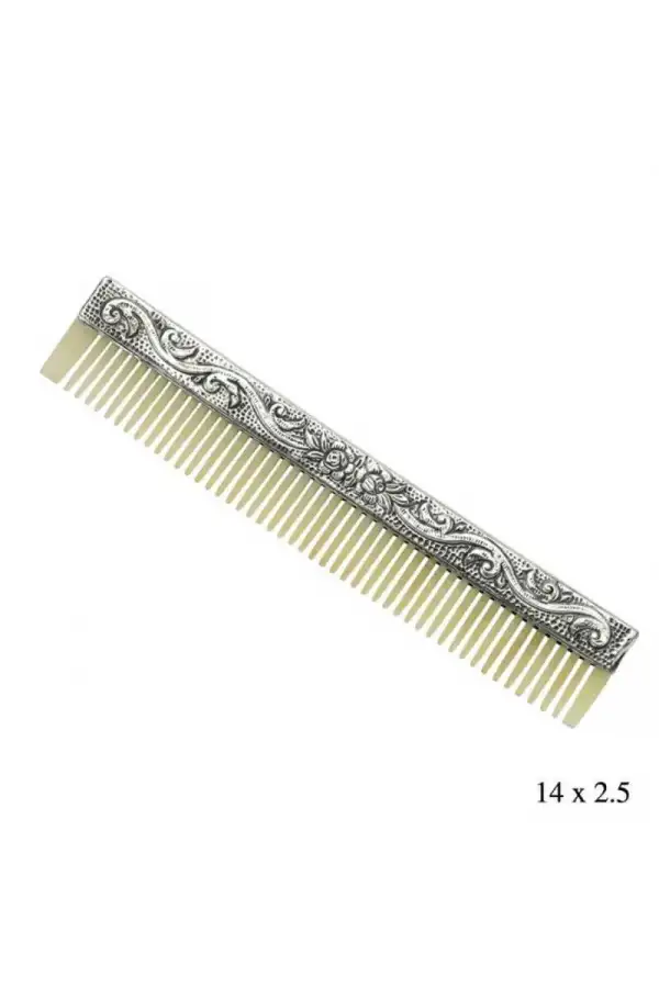 Gümüş Çiçek Motifli Kemik Tarak