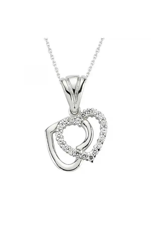 Gümüş Çift Kalpli Bayan Kolye