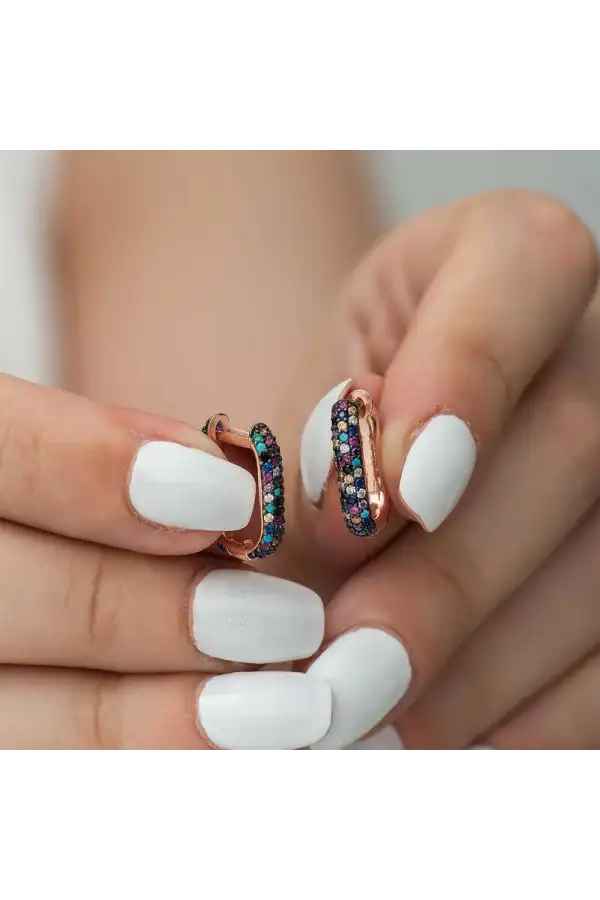 Gümüş Çift Taraflı Mix Taşlı J Bayan Küpe