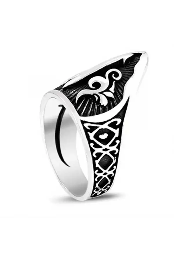 Gümüş Elif Motifli Başparmak Erkek Yüzük