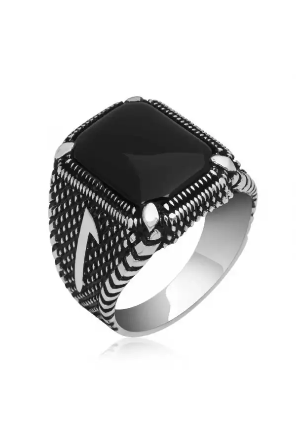 Gümüş Elif Oniks Erkek Yüzük