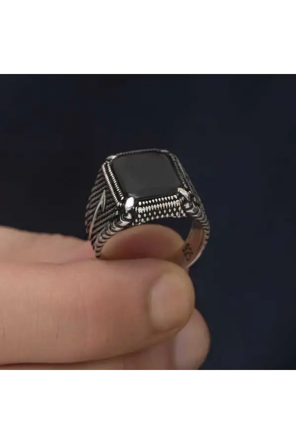 Gümüş Elif Oniks Erkek Yüzük