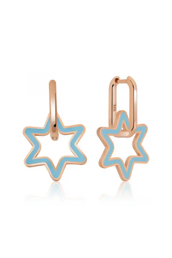 Gümüş Fosforlu Mavi Yıldız Küpe