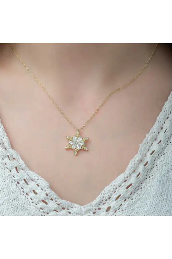 Gümüş Gold Kar Çiçeği Bayan Kolye
