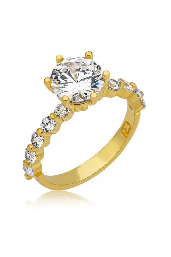 Gümüş Gold Tek Taş Kadın Yüzük