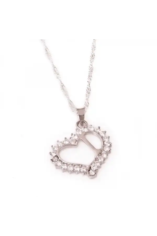 Gümüş I Harf Kalpli Bayan Kolye